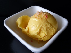 Mango ice cream with chili sea salt